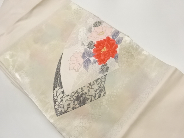 JAPANESE NAGOYA OBI / WOVEN PEONY
